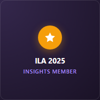 ILA 25 Member badge for 2025 with colorful square pixels and Insights Association logo.